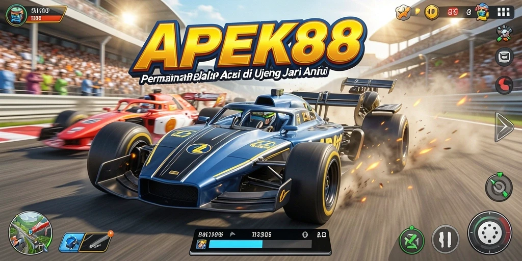 Tampilan gameplay yang mendebarkan dalam APEK88 saat berlomba.