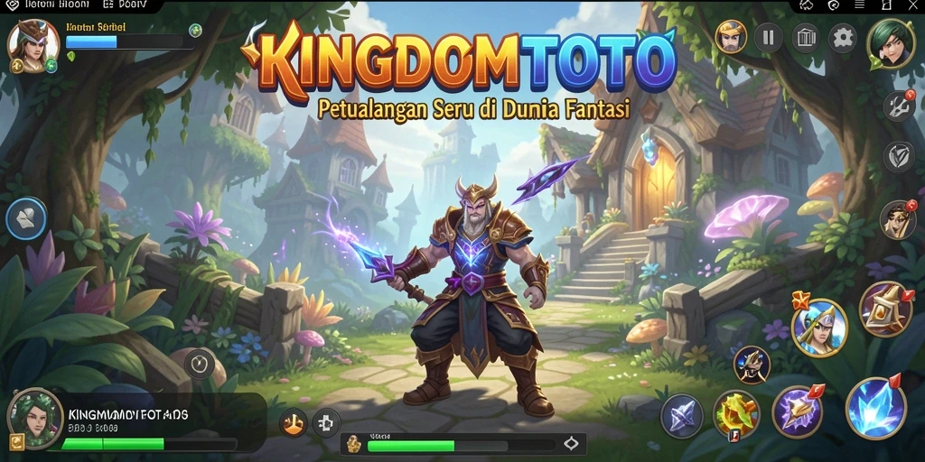 Screenshot KINGDOMTOTO menunjukkan karakter yang beraksi dalam pertarungan epik.